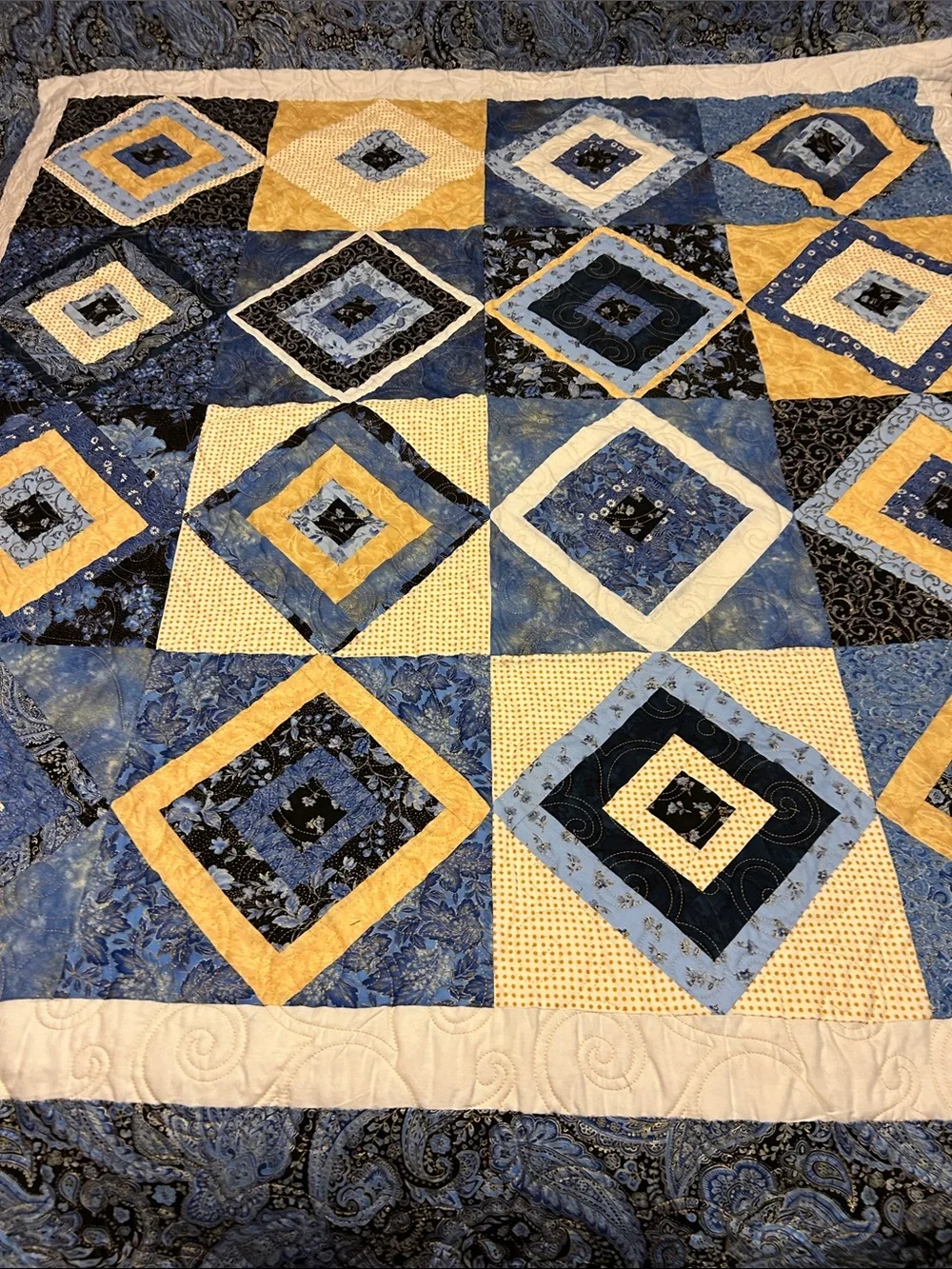 ONE OF A KIND- HANDCRAFTED Blue and Yellow Quilt